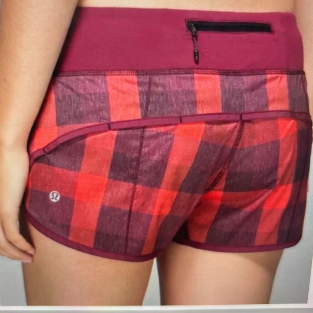 Lululemon | Run: Speed Short | Yama Check Flaming Tomato Rust Berry Size 6